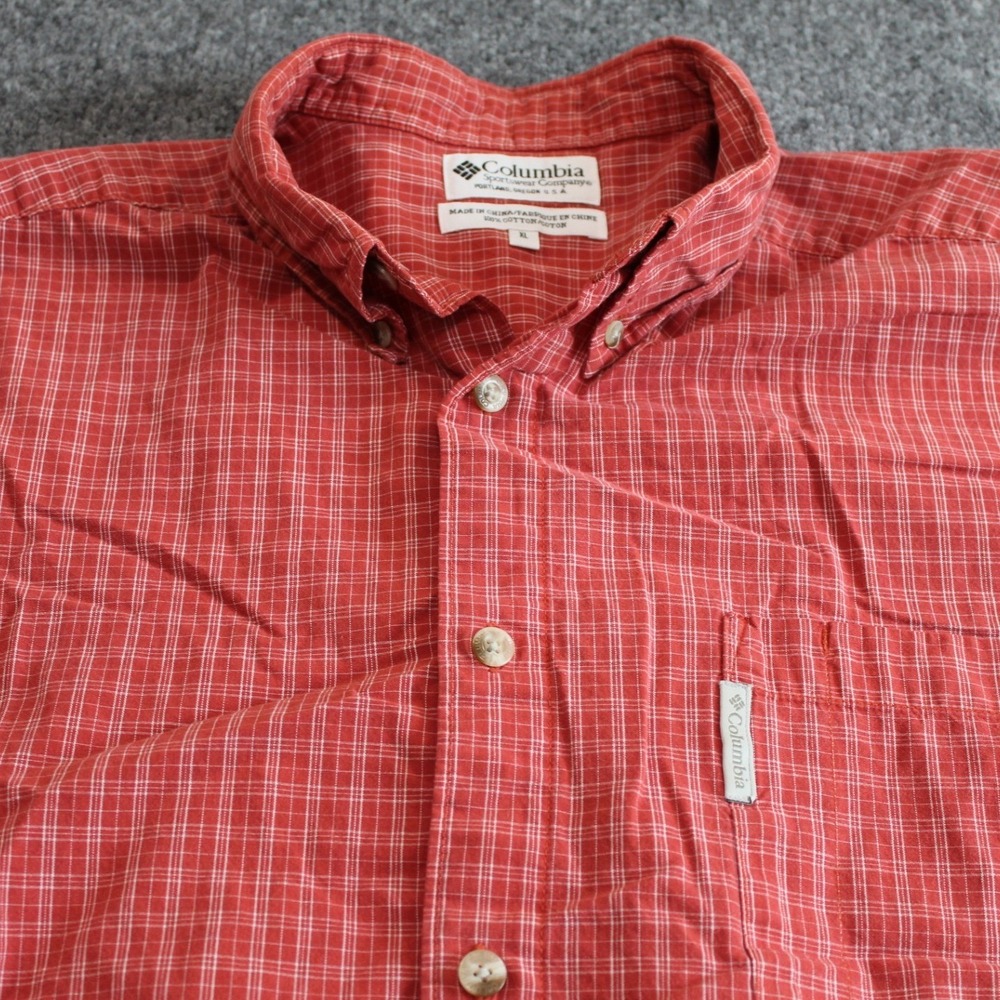 Columbia Sportswear Mens XL Red‎ Plaid Short Sleeve Button Down Shirt Cotton